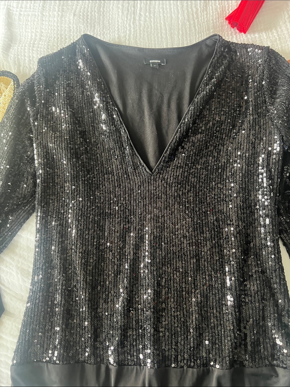 Express Black Sequin V-Neck Sweater Top